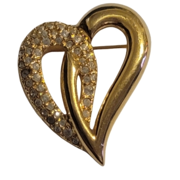 Napier Gold Tone Brooch Stylized Heart Brooch with Rhinestones Vintage Romantic - Picture 1 of 4